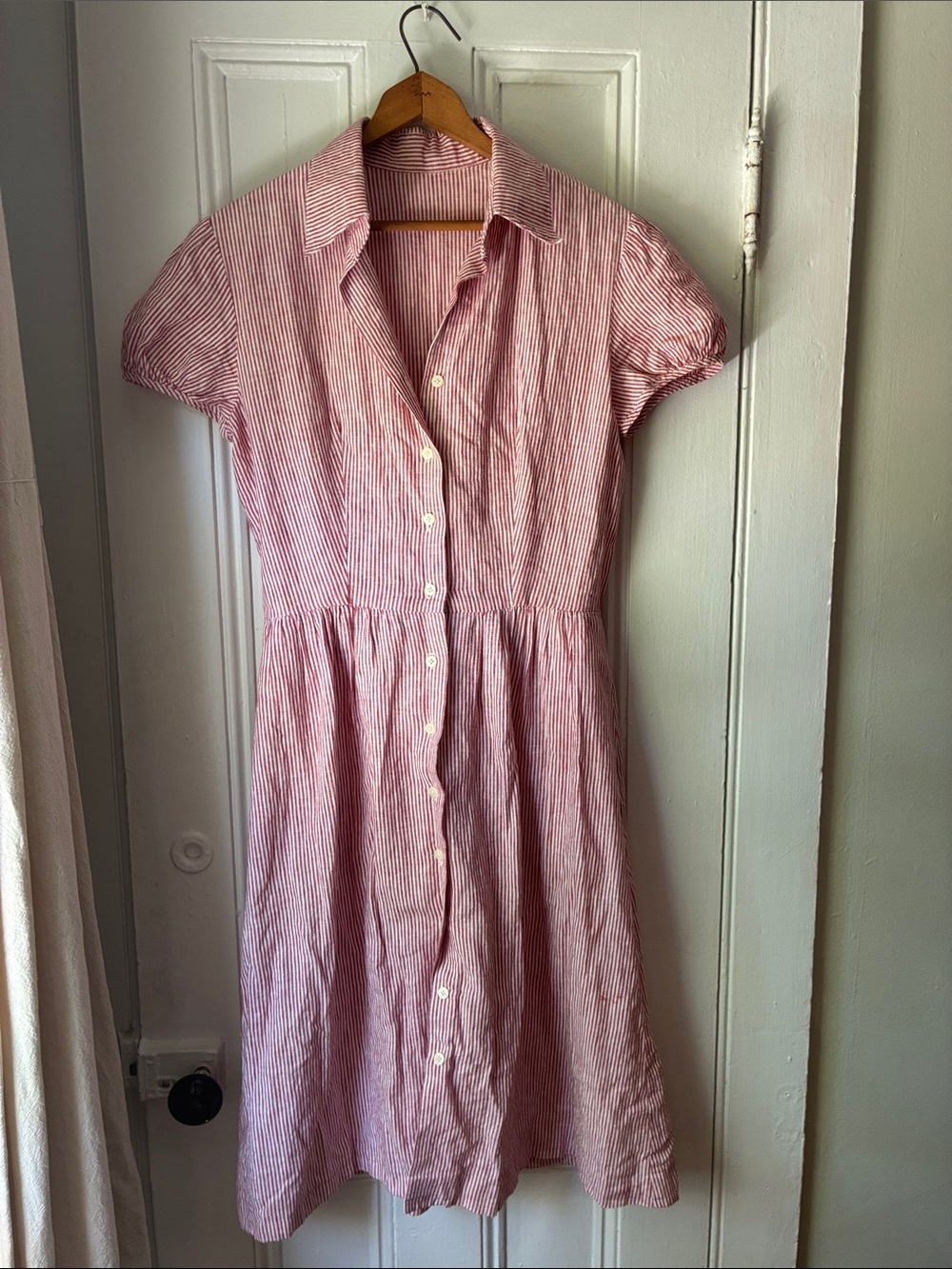 Vintage Red and  White Striped Button-front farmhouse dress-
